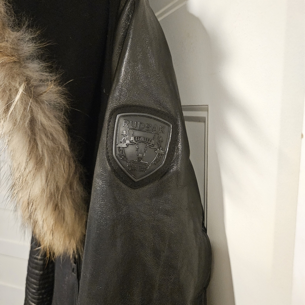 Rudsak black coat with leather sleeves size S - Picture 2 of 7